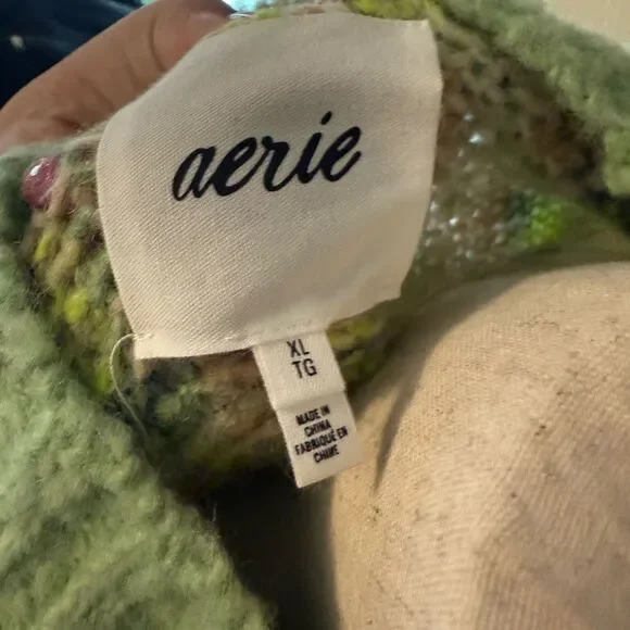 Aerie Green and Cream Cowl Neck Sweater NWOT - Picture 7 of 7